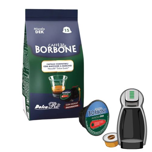 15 ks Caffè Borbone Miscela Dek DOLCE GUSTO kompatibilná bezkofeínová kávová kapsula - kapsuly
